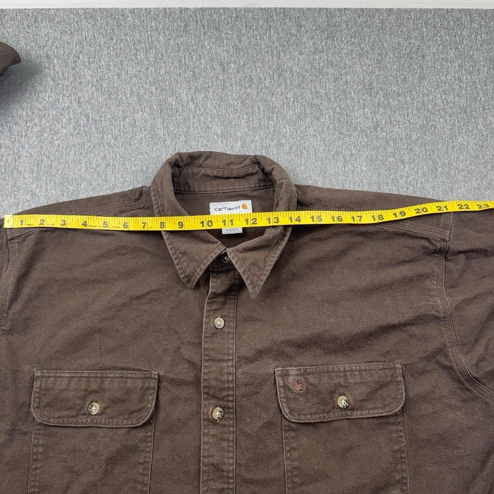 Carhartt Longsleeve Heavyweight Mens 2XL Brown Button Up Workwear S215 DKB - Picture 4 of 14